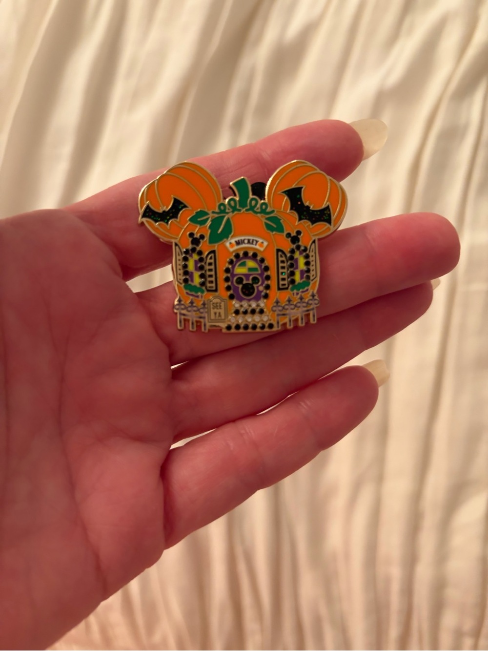 BaubleBar Disney Halloween Mickey pumpkin house pin